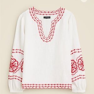 J. Crew White and Red Embroidered Women's Top